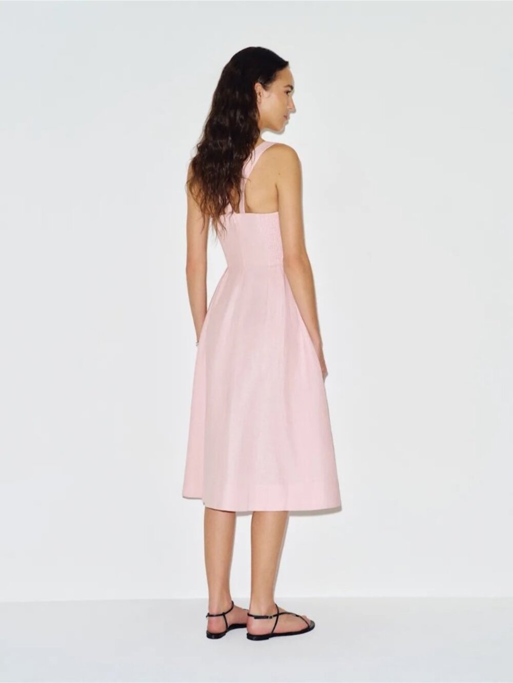 NEW Reformation Roma Midi Linen Dress Cherry Blossom Light Pink | US 0 UK 4 - Picture 4 of 15